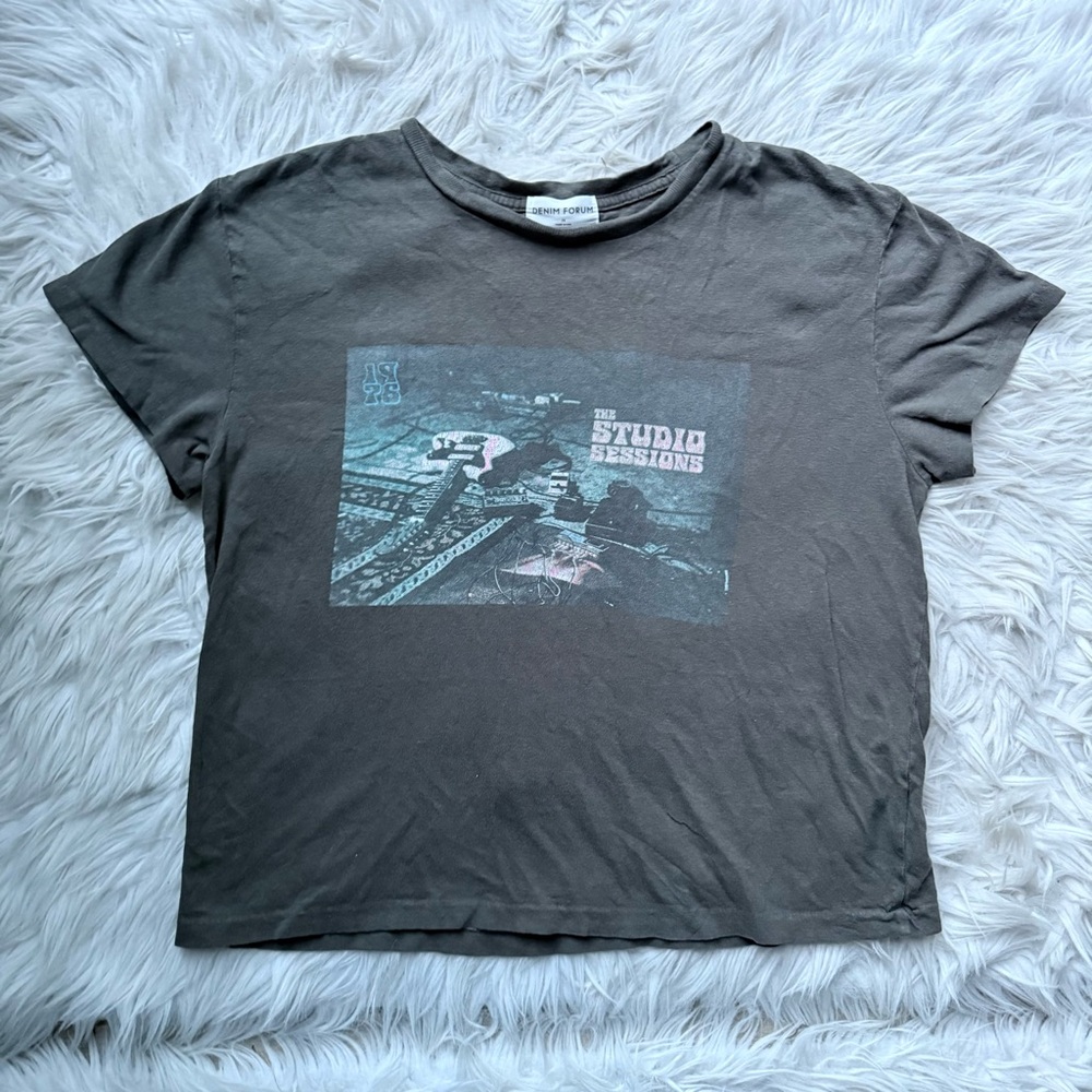 Aritzia Denim Forum Studio Sessions 1976 Graphic Tee Shirt Gray Distressed M